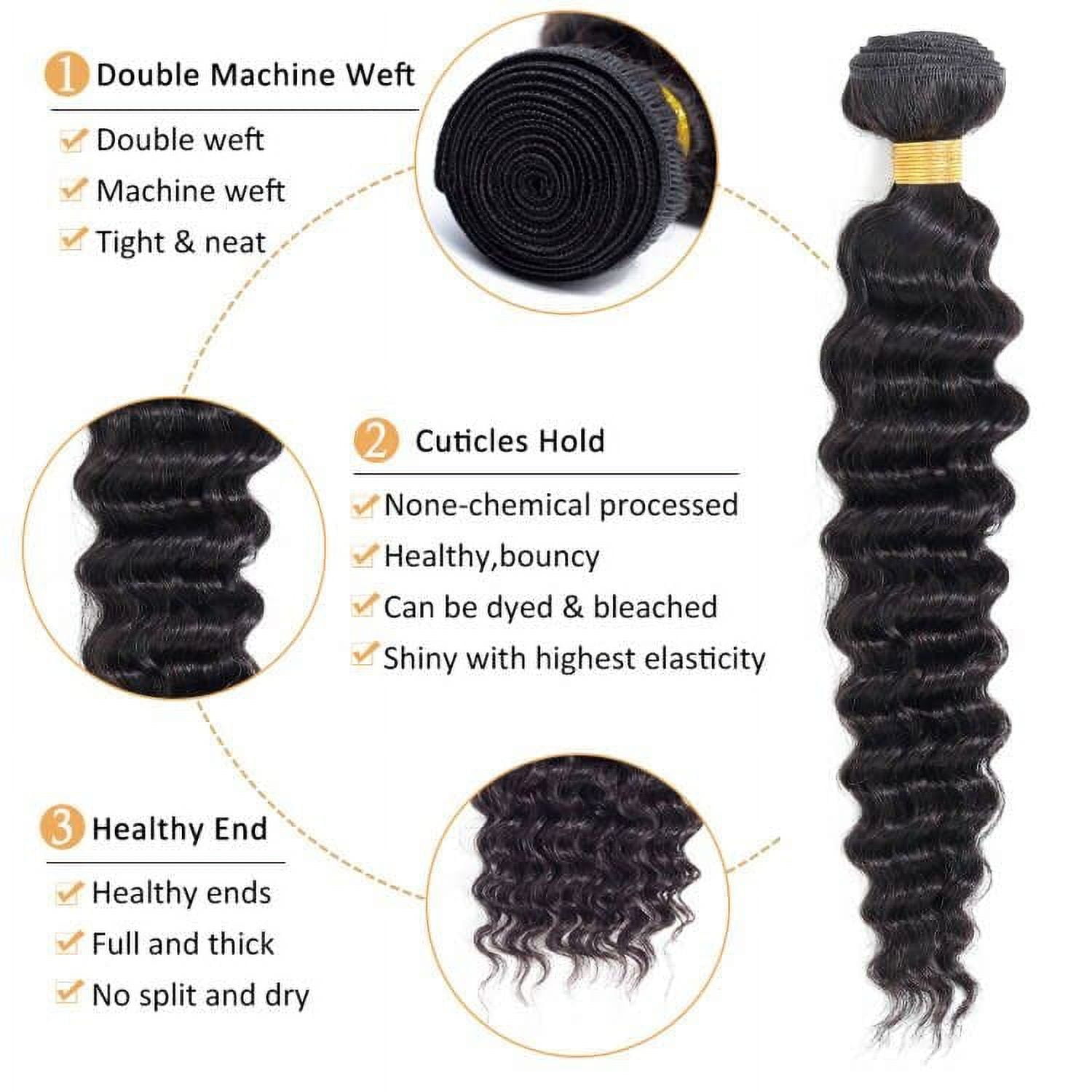 9A Deep Wave Wavy Extensions 100% Human Remy Unprocessed Virgin Hair Natural Black Color 1B - 20,22,22 INCH (3 Bundles)