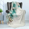 thumbnail image 4 of Turquoise Soft Flannel Fleece Throw Blanket, Flowers Buds Leaf at the top Left Corner Season Celebrating Theme, Cozy Plush for Indoor and Outdoor Use, 50" x 60", Teal Pale Green, by Ambesonne, 4 of 5