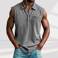 thumbnail image 2 of IROINNID Men's Sleeveless Collared Button Down Tank Top with Chest Pocket Solid Color Casual Summer Shirt Lightweight Breathable Gym Workout Sports Tee, 2 of 6