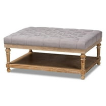 Bowery Hill Gray Linen Upholstered Graywashed Wood Cocktail Ottoman