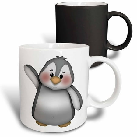 

3dRose Cute Waving Gray and White Penguin Illustration - Magic Transforming Mug 11-ounce
