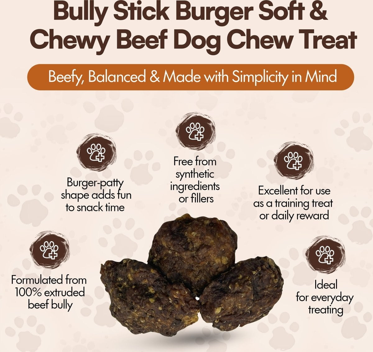 The Treat Shack Bully Stick Burger Soft And Chewy Beef Dog Chew Treat, 24CT