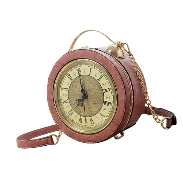 Monedero con cremallera y forma de reloj redondo novedoso para mujer, bolso de mano, bolso de hombro, regalo para mamá, novia Rosa