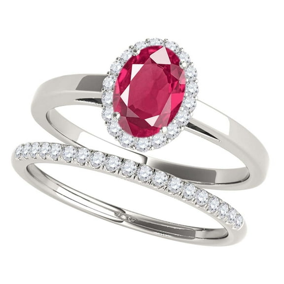 Mauli Jewels Engagement Rings for Women 0.70 Carat Created Ruby And Diamond Bridal Set 4-prong 10K White Gold