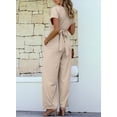 thumbnail image 5 of DOKOTOO Womens Jumpsuits Overalls Wide Leg Dressy Jumpsuit Tie Waisted Short Sleeve Long Rompers with Pockets, 5 of 7