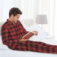 thumbnail image 6 of Naloa Red Black Plaid Men’s Pajamas Set - Long Sleeve Button Down Sleep Shirt and Pajama Bottoms Sleepwear Set-, 6 of 7