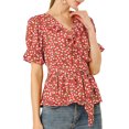 thumbnail image 3 of Allegra K Women's Crossover V Neck Short Sleeves Ruffle Wrap Blouse, 3 of 7