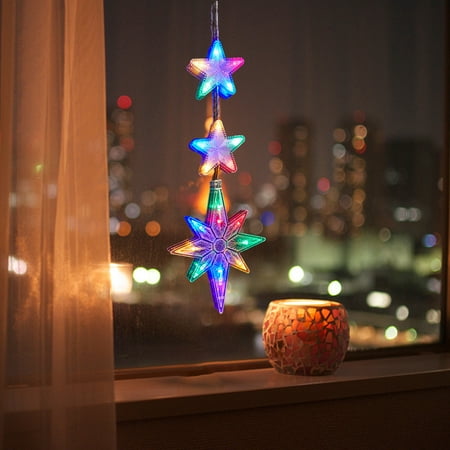 

Christmas Window Lights Decorations Battery Powered Tree Jingle Bell Star Shaped Multicolored LED Sucker Lamp with Suction Cup for Xmas New Year Indoor Fireplace Outdoor Décor
