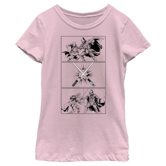 Girl's Star Wars: Obi-Wan Kenobi Darth Vader vs Kenobi Sketch Panel Battle  Graphic Tee Light Pink Large