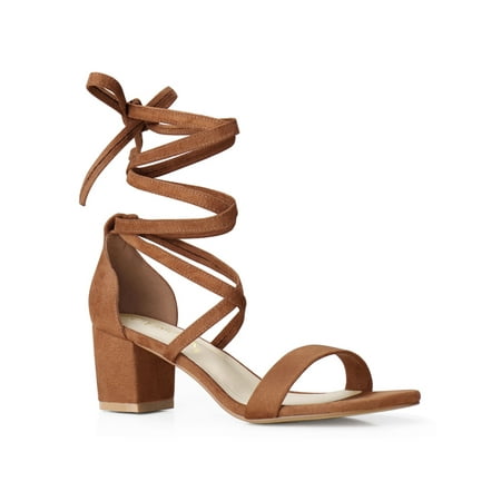 

Bargains Women s Mid Chunky Heeled Open Toe Lace Up Sandals