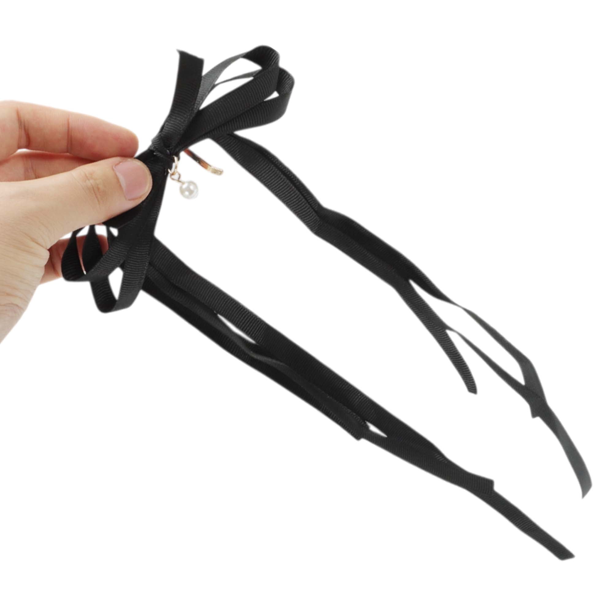 Unique Bargains Stylish Ribbon Bow Ponytail Buckle Hair Clip for Women 1 Pc Black