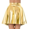 thumbnail image 5 of Sxiwei Women's Shinny Metallic High Waist Flare Skirt Glossy Flared Skirt Clubwear Party Gold L, 5 of 6