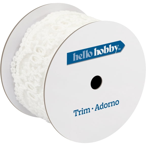 Hello Hobby White Sheer Rose Lace Sewing Trim, 1-3/4 in x 3 yd