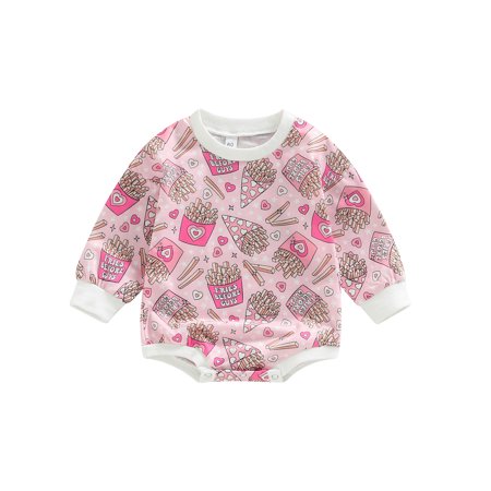 

Newborn Baby Girls Valentine s Day Clothes Heart Print Sweatshirt Romper Oversized Pullover Jumpsuit Clothes