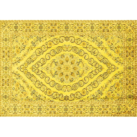 Ahgly Company Indoor Rectangle Medallion Yellow Traditional Area Rugs, 5' x 8'