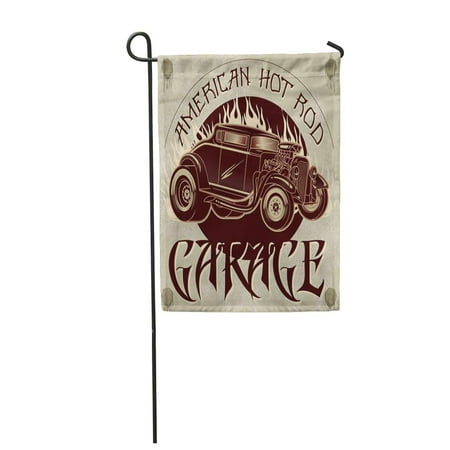 Custom Garden Flag Banner LADDKE Speed American Hot Rod Garage Vintage of Custom Old School Car with Flames Auto Garden Flag Decorative Flag House Banner 12x18 inch ()