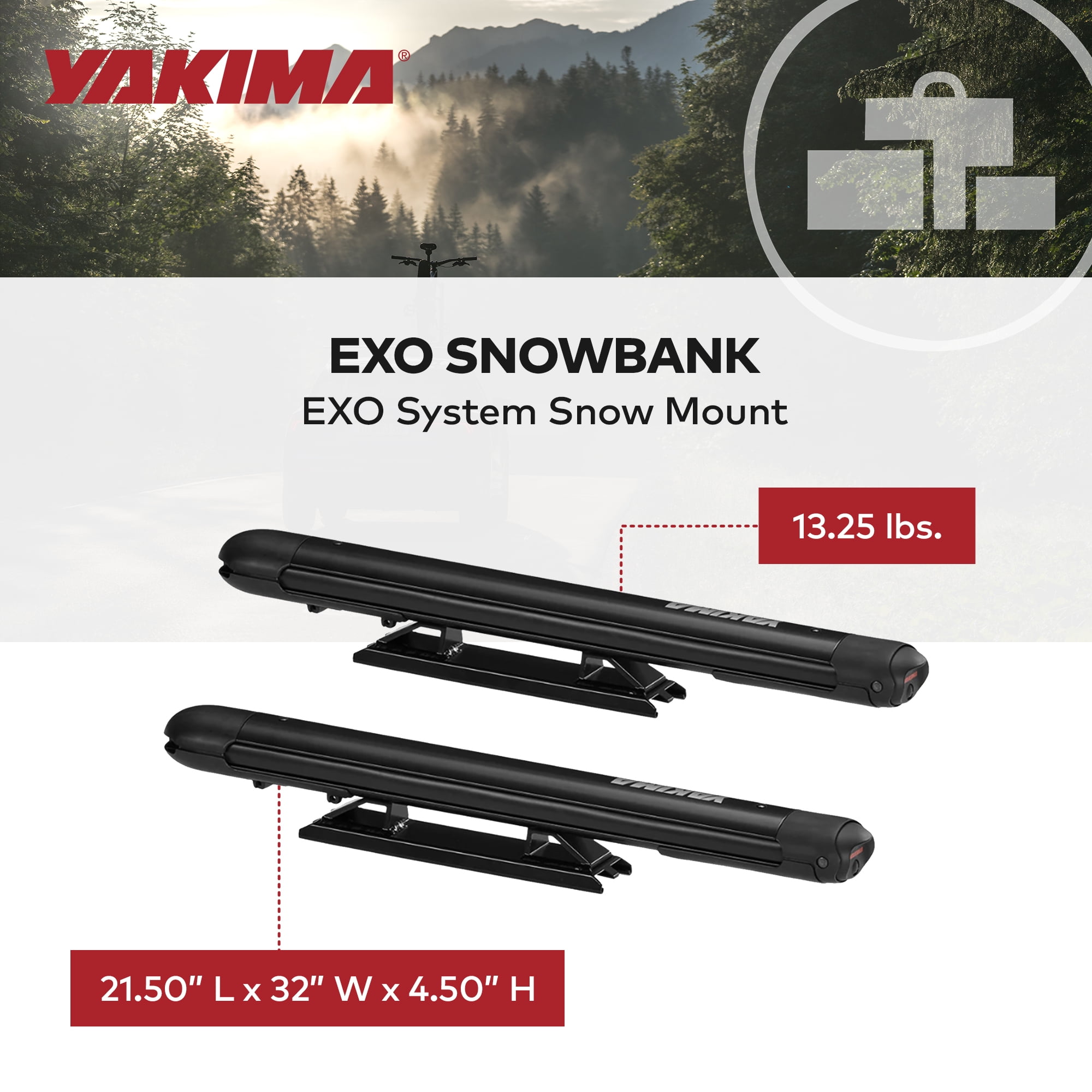 Yakima EXO SnowBank 5 Ski or 4 Snowboard Universal Mount Travel Roof Rack