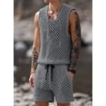thumbnail image 5 of Men Crochet 2 Piece Outfits Mesh Sheer Tank and Shorts Summer Fishnet Shorts Set for Beach Casual Gray XXXL, 5 of 7