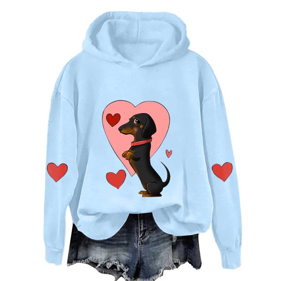 WCJM Women's Hoodies & Sweatshirts Women's Valentine's Day Cute Dog Print Hoodie Sweatshirt Long Sleeve Workout Outfits 2026 Hoodie Dress for Women with Pockets
