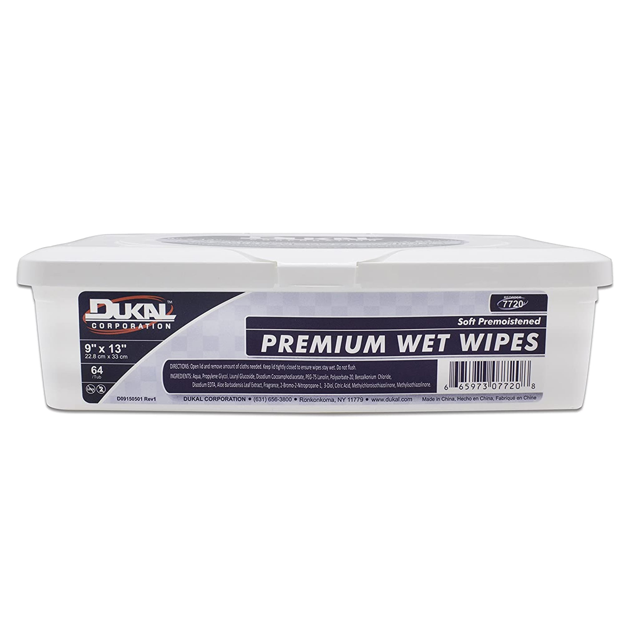 Dukal Premium AlcoholFree Wet Wipes, Durable, 9 in x 13 in, 64 Wipes