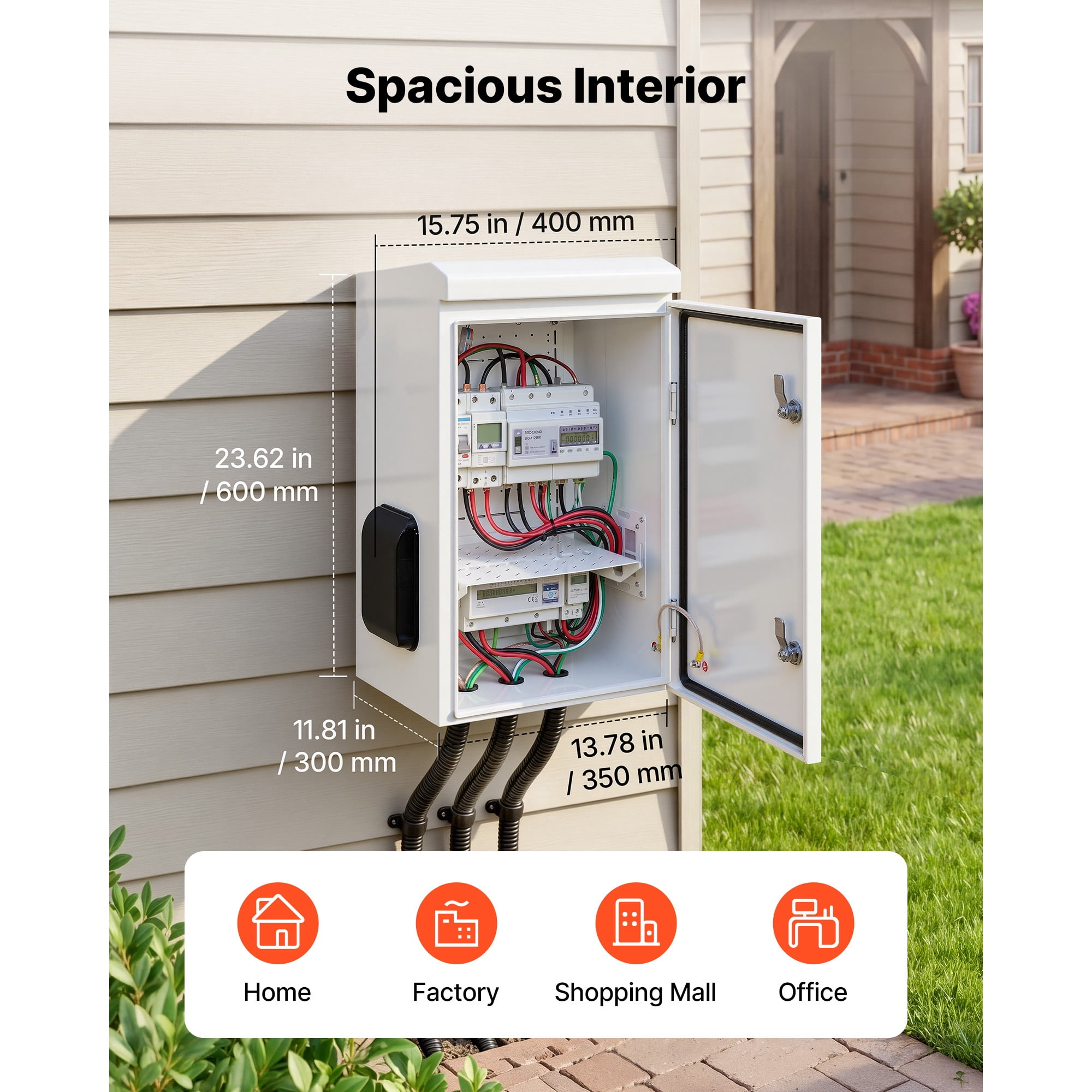 KFFKFF Outdoor Electrical Box, Cold-Rolled Steel, Junction Box with Built-In Thermostat and Fan, Rain Shield, Ventilated Structure, IP65 Waterproof Hinged Enclosure, 24 x 16 x 12 in