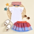 thumbnail image 4 of Toddler Girls Independence Day Suit Fly Sleeve Prints Romper Tops and Skirts Headbands 3Pcs Kids Festival Sets, 4 of 6