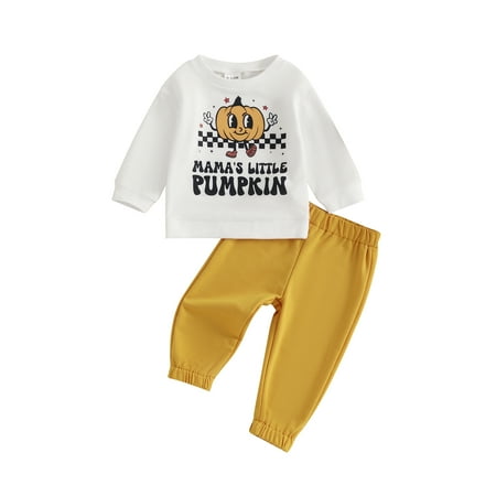

Niceyoeuk Baby Girl Boy Halloween Outfit Checkerboard Pumpkin Sweatshirt Pants