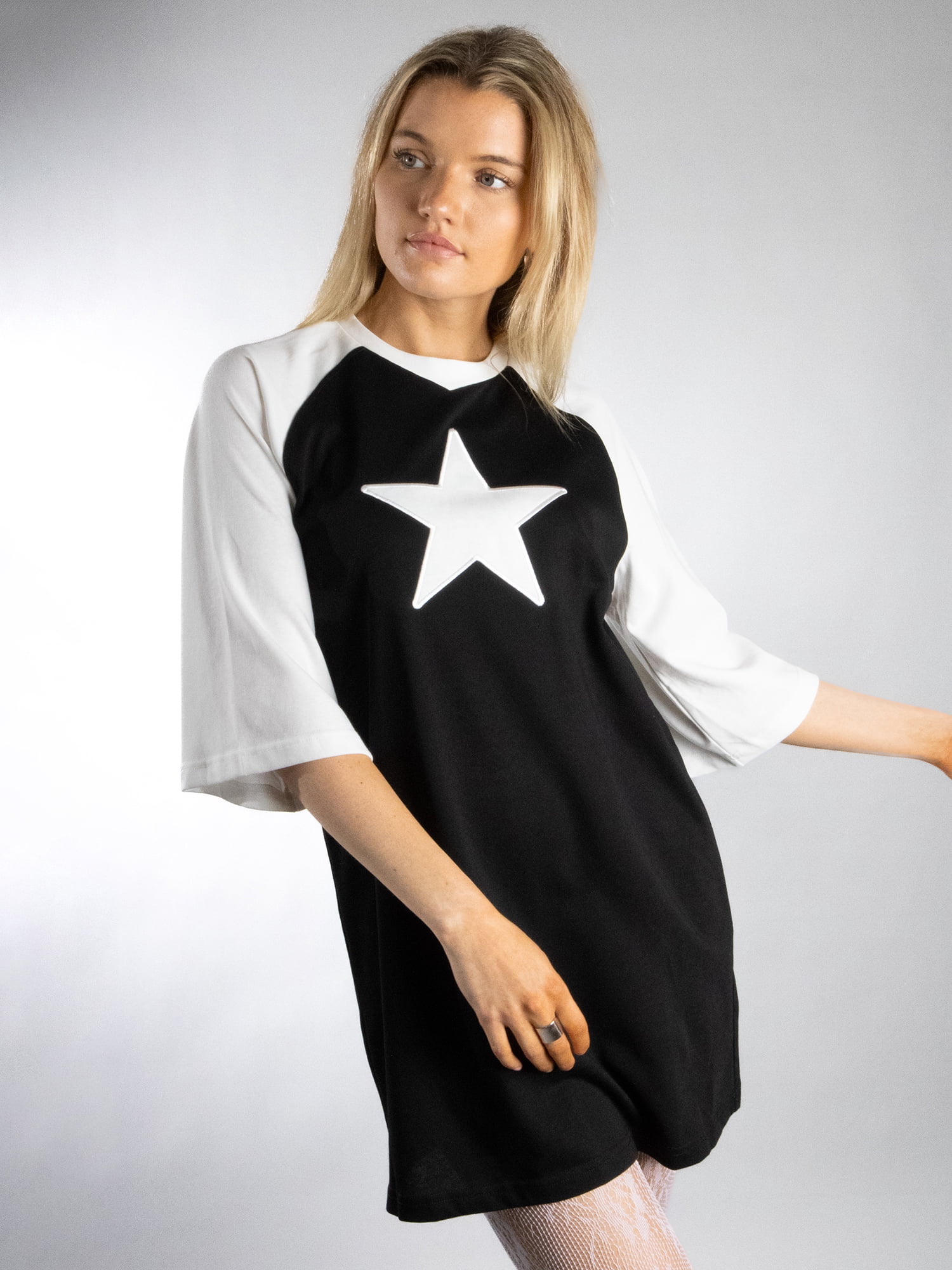 DARING DIVA Women's StarStruck Oversized T-shirt Dress S Black
