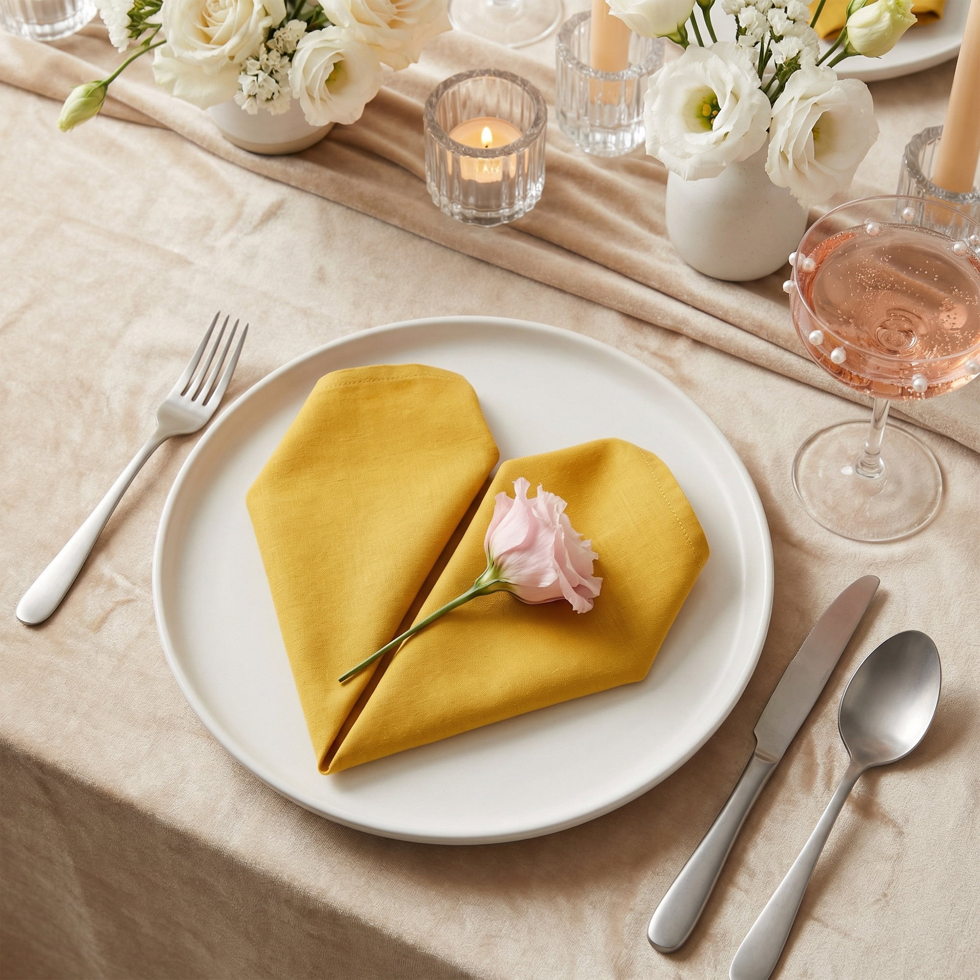 Unique Bargains 6Pcs Polyester Reusable Cloth Napkins Yellow 16x16inch