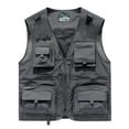thumbnail image 2 of WREESH Men's Vest Solid V-Neck Casual Mesh Multiple Pockets Multiple Zipper Shirt Outdoor Work Tops Travel Ghotography Vest Gray, 2 of 4