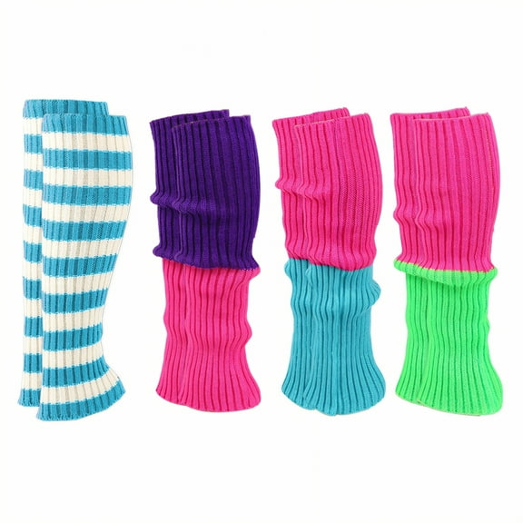 TELOLY 4Pairs Leg Warmers for Women Winter,Thick Leg Warmers Leg Warmers for Girls,Halloween Costume Style Leg Warmers 80S Women,Combination1