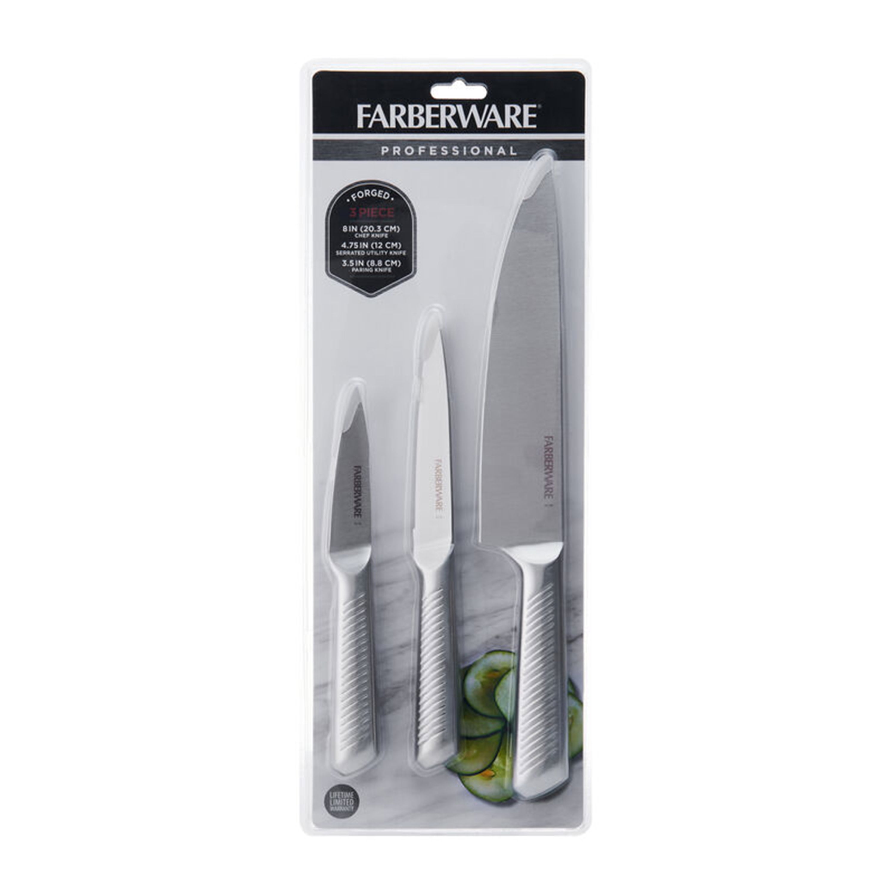  Farberware Stainless Steel Chef Knife Set, 3 Piece, Black: Home  & Kitchen