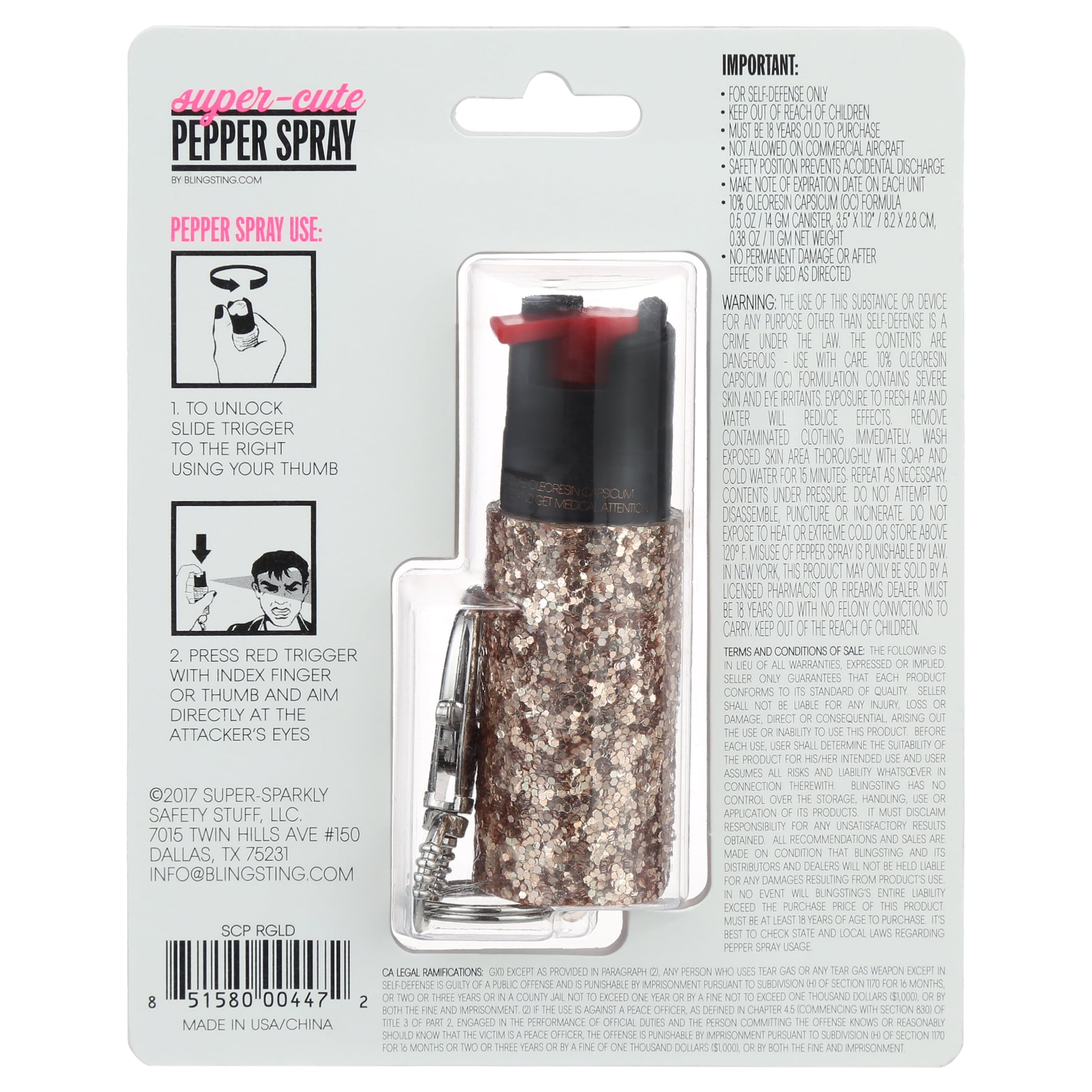 BLINGSTING Essentials Rose Gold Pepper Spray with Key Ring, 0.5 oz - Safety and Style in Personal Protection