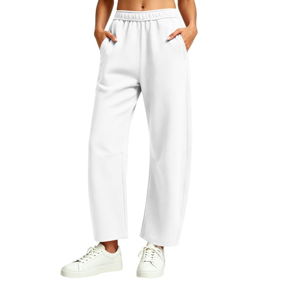 CHGBMOK Plus Size Women's Barrel Sweatpants Elastic Waisted Trousers with Pockets High Waisted Casual Versatile Pants