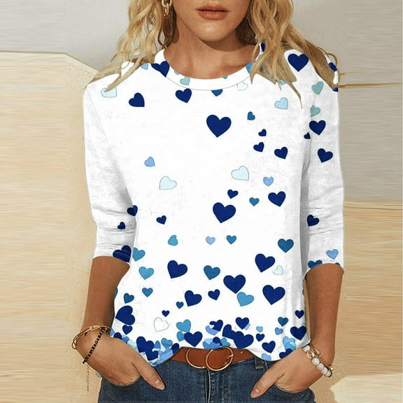 Vetsdori Womens 3/4 Sleeve Tops Summer Graphic Blouses Casual,Valentine Plus Size Gifts for Girlfriend Crew Neck T-Shirts for Ladies Cute