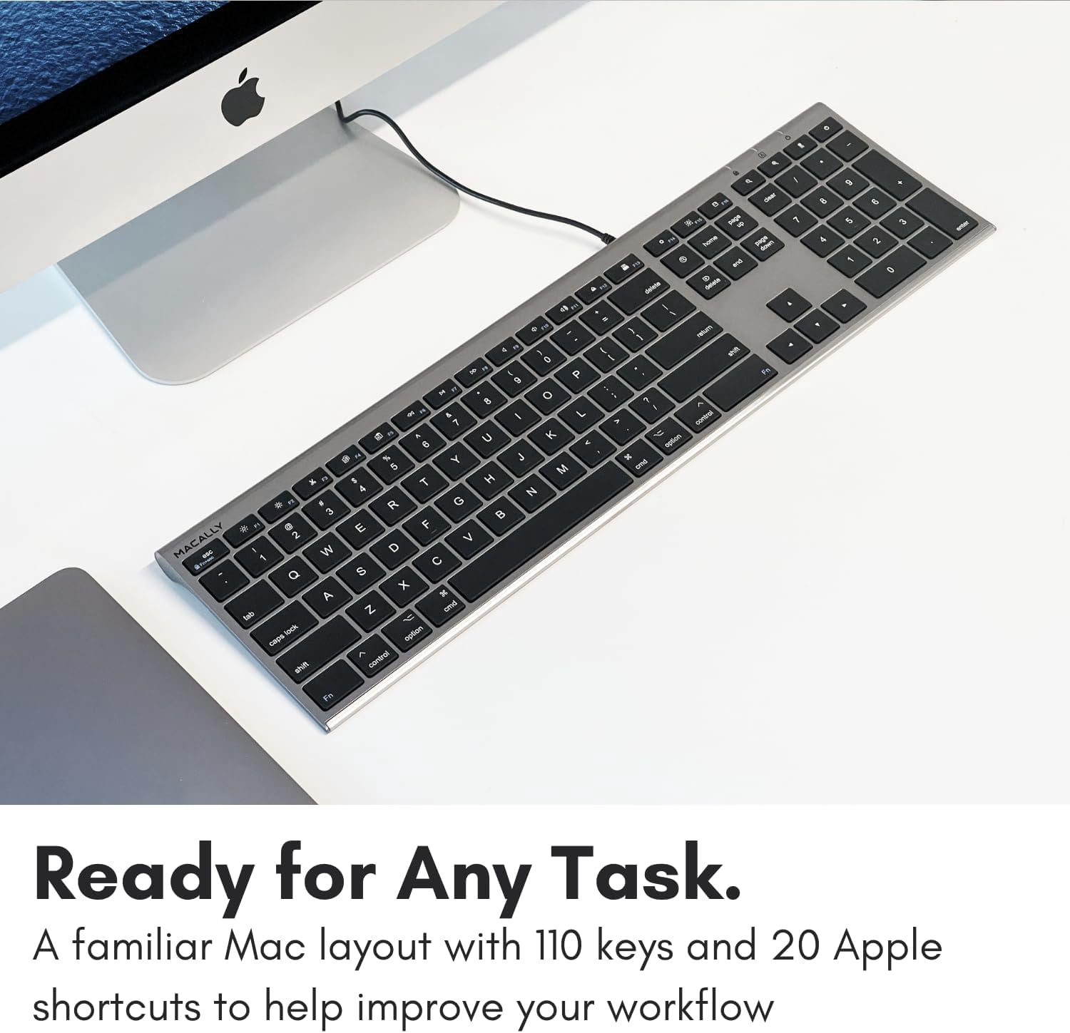 Ultra-Slim USB Wired Computer Keyboard - Works Great as Both a Windows or Wired Mac Keyboard - Compatible Full Size Keyboard with Numeric Keypad for Mac Mini, iMac, MacBook - Space Gray