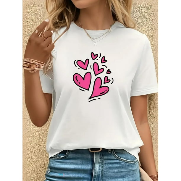 Camiseta informal de cuello redondo para mujer con estampado de