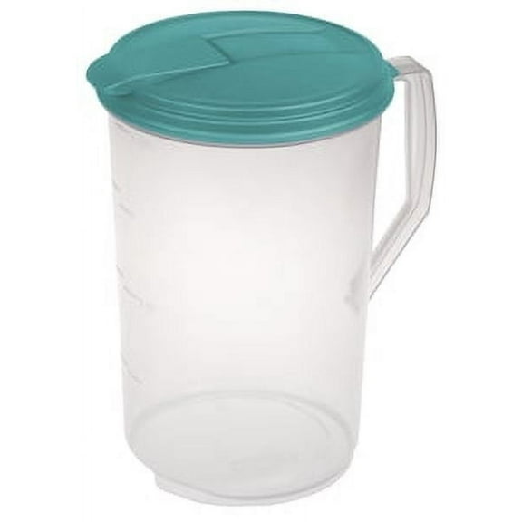 Sterilite Round Pitcher, 1 gal, Hinged Flip Top Lid Mouth, Plastic
