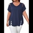 thumbnail image 1 of Blusas Tipo Túnica de Corta para Mujer, con Escote en V Recortado, Elegantes, Informales, Holgadas y Largas Azul Marino 4XL, 1 of 7