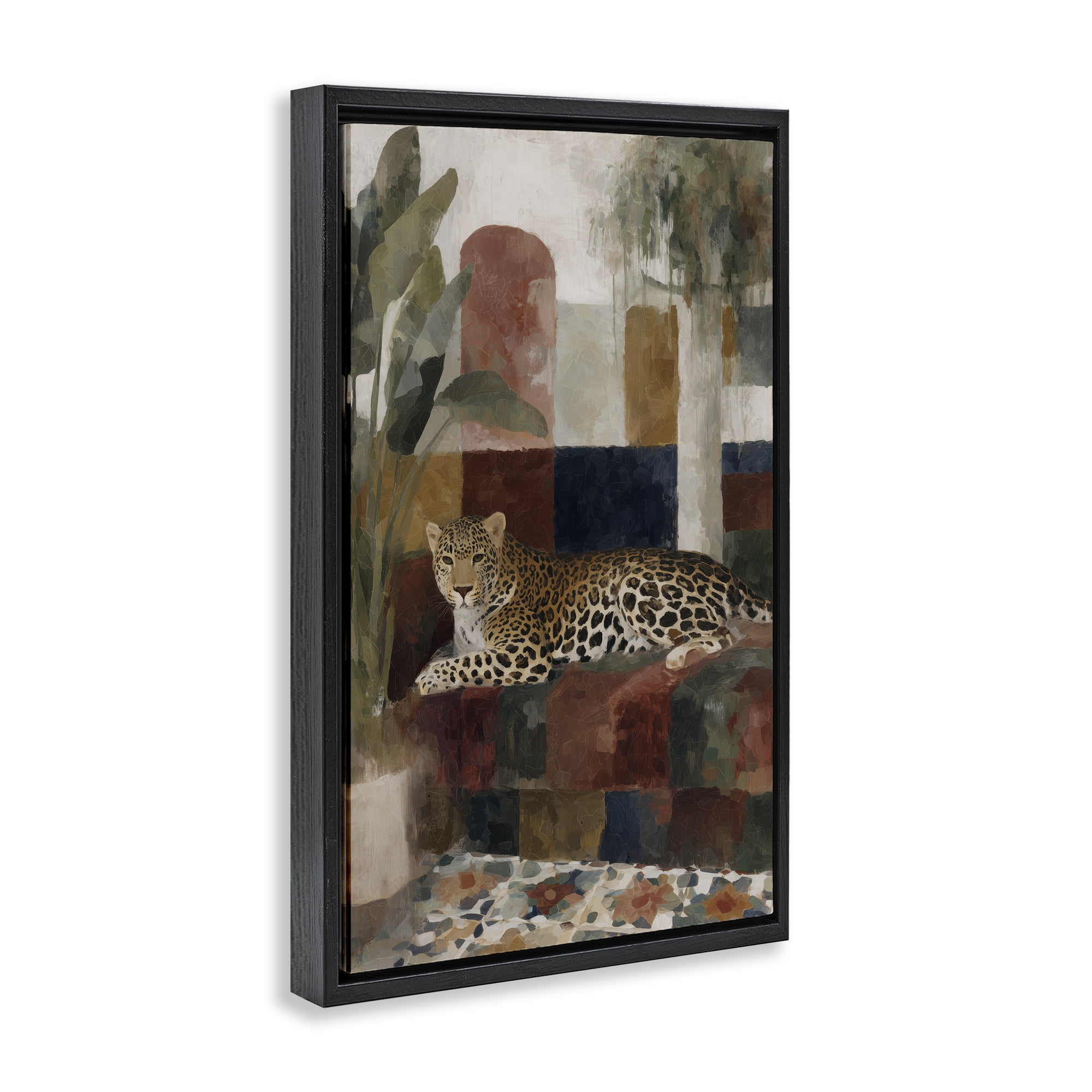 Stupell Industries Jaguar Among Tropical Palms Black Framed Floater Canvas Wall Art, design by Chromatic Storm Studio