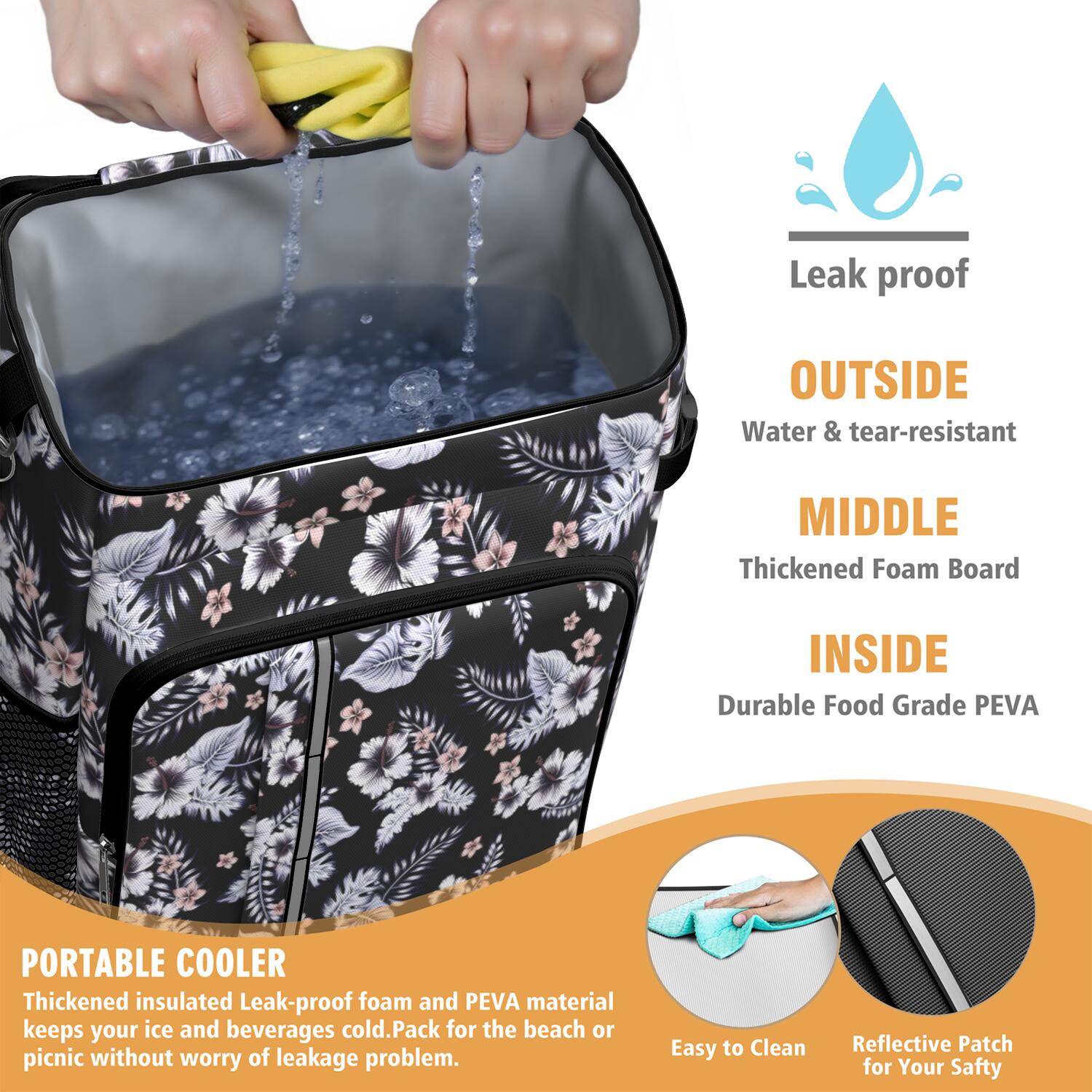 Travel Cooler Bag - Pioneer Flower Floral Print Pattern Camping Beer Cooler Backpack with Bottle Opener- Waterproof Insulated Picnic Backpacks - Cooler Bag for Beach