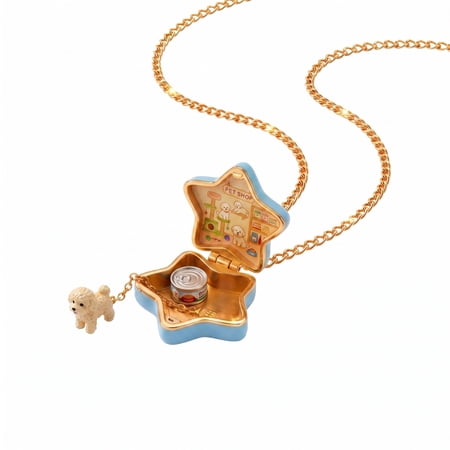Arlenza Tiny Pet Shop Star Pendant Necklace for Women, Openable Copper Star Pendant with Mini Pet Shop Scene and Animal Charm, Cute Gift for Pet Lovers