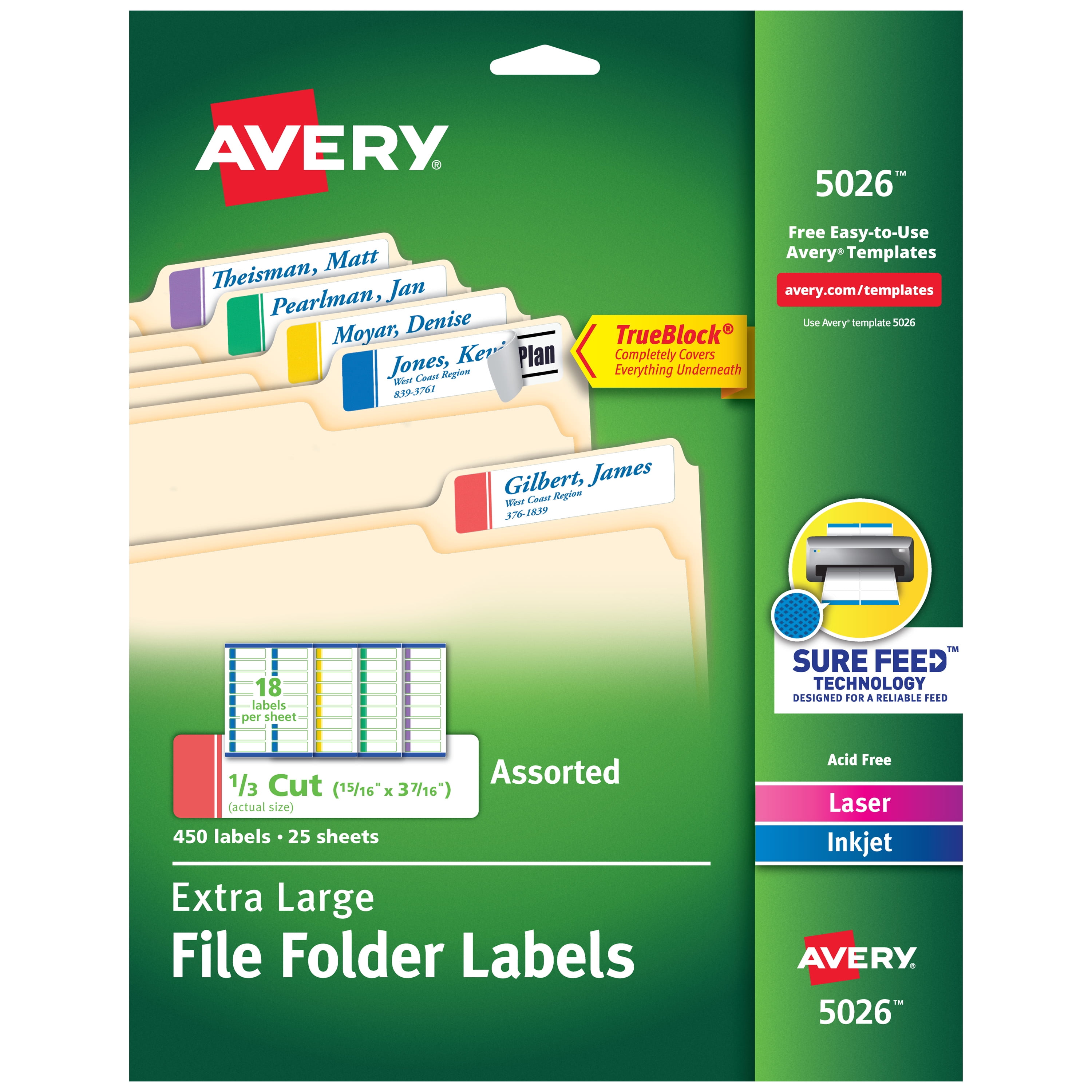 Avery TrueBlock Extra Large File Folder Labels, 15/16