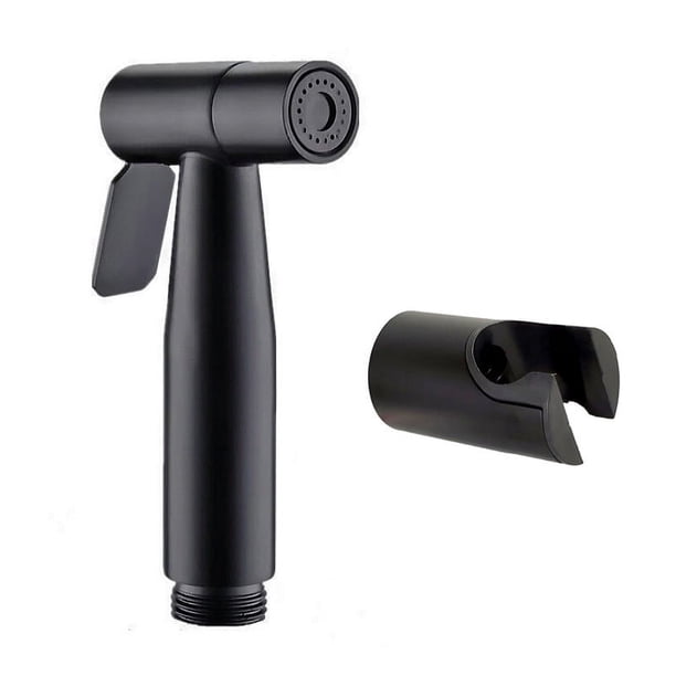 Juego de pistola rociadora para lavado de inodoro de acero inoxidable 304 negro sin perforaciones, boquilla presurizada, limpieza corporal, lavador de inodoro