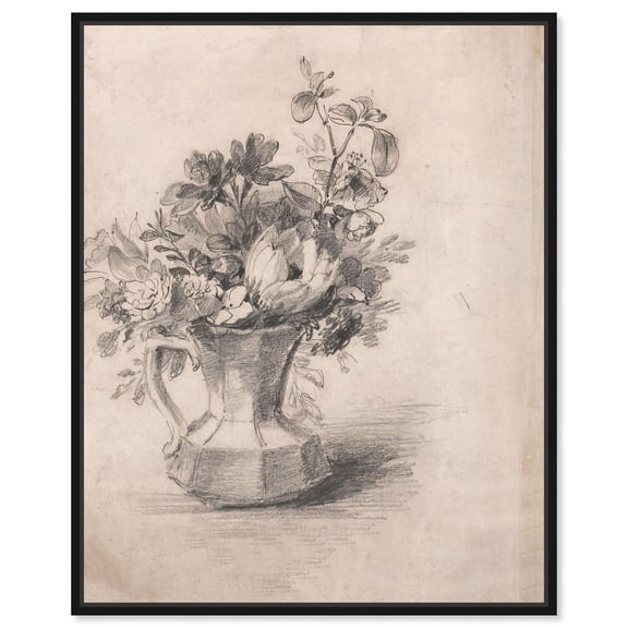 Flowers in a Pitcher Canvas Vintage Botanicals by Art Remedy, Black Frame, 16" x 20"