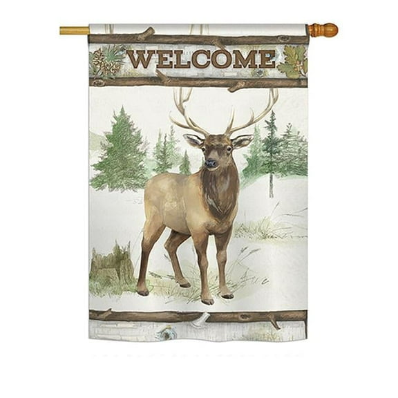 Breeze Decor BD-WL-H-110105-IP-BO-D-US18-WA 28 x 40 in. Welcome Deer Nature Wildlife Impressions Decorative Vertical Double Sided House Flag