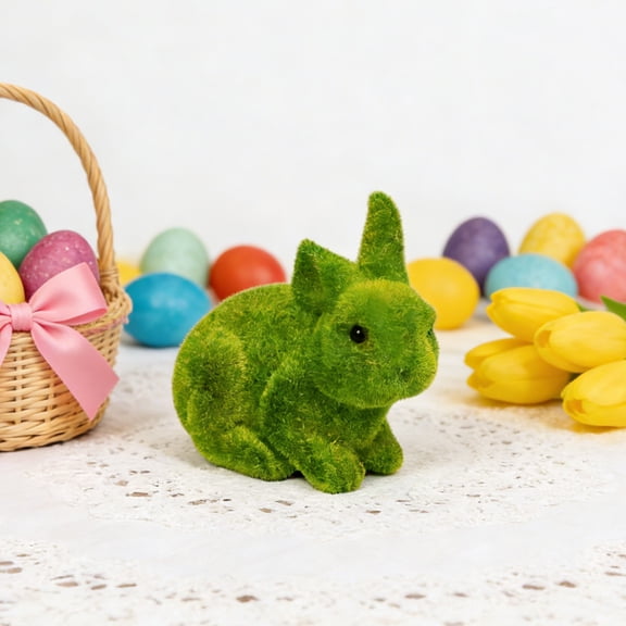 Easter Green Bunny Figurines Artificial Moss Rabbit for Home Table Decorations Spring Garden Decor