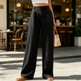 thumbnail image 4 of DENTOYOU Women's Wide Leg Pants with Pockets Work Dress Linen Pants Trendy Business Casual Outfits Comfort Fit Slacks Trousers Black L, 4 of 5