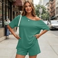 thumbnail image 4 of Dresfit Womens Shorts Sets Crew Neck Off Shoulder Short Sleeve Tops & Mini Shorts 2 Piece Outfits 2026 Summer Lightweight Plus Size Lounge Set 2XL, 4 of 6