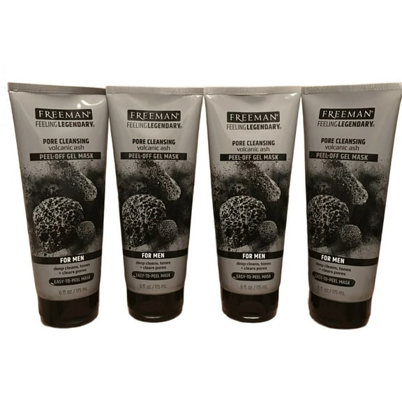 Freeman Pore Cleansing Facial Peel-Off Gel Mask For Men Volcanic Ash 6 Oz-4 Pack